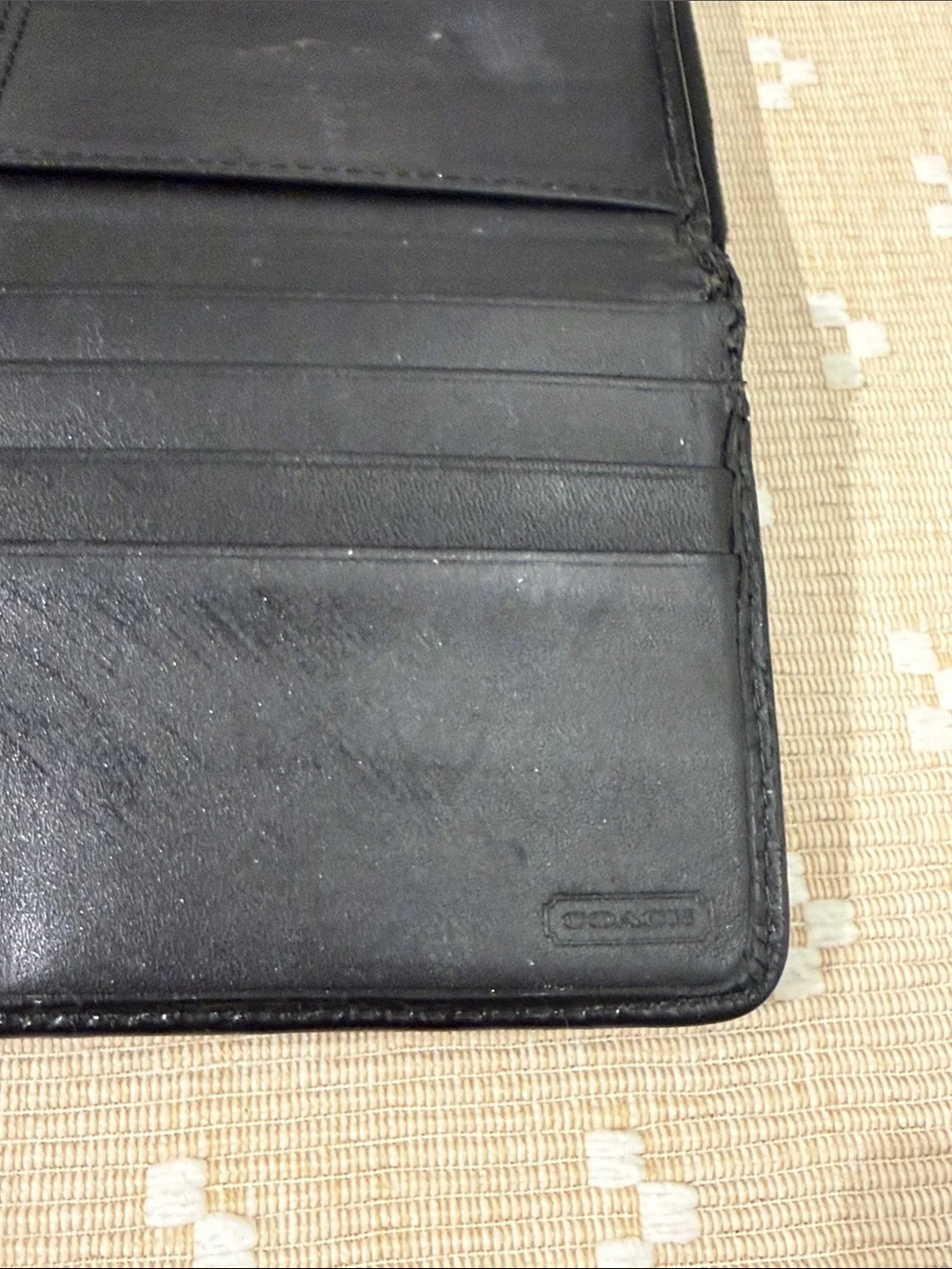 Coach Signature Jacquard Slim Envelope Wallet Black Gray Leather Trim OS
